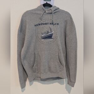 Huntington Beach Gray Graphic Pullover Hoodie with Boat Print